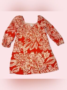 Maurices Red Floral Mini Dress with Cream Print